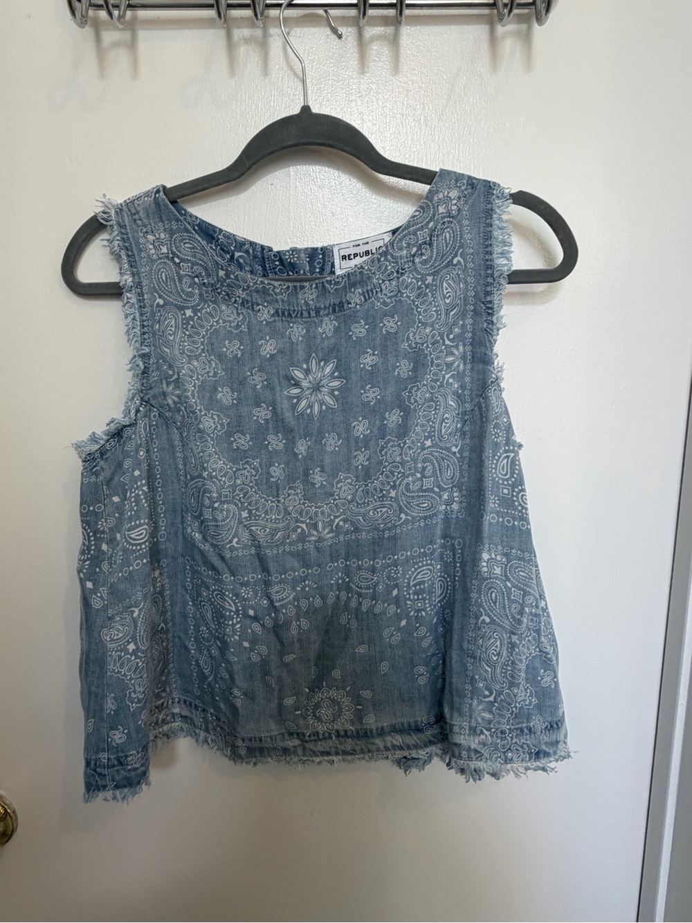 For The Republic Light Blue Bandana-Print Denim Tank